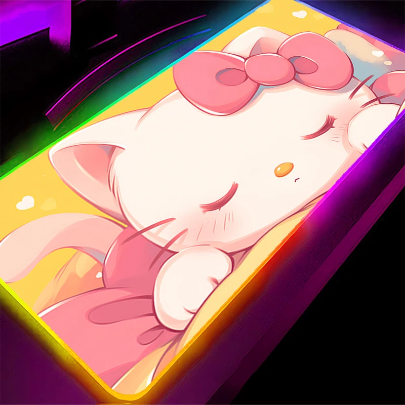 RGB Computer Varmilo Tastatur LED Mauspad Rastkante Hallo Kitty Hintergrundbeleuchtung Gaming Zubehör Gamer Teppich Schreibtisch Matte Mousepad