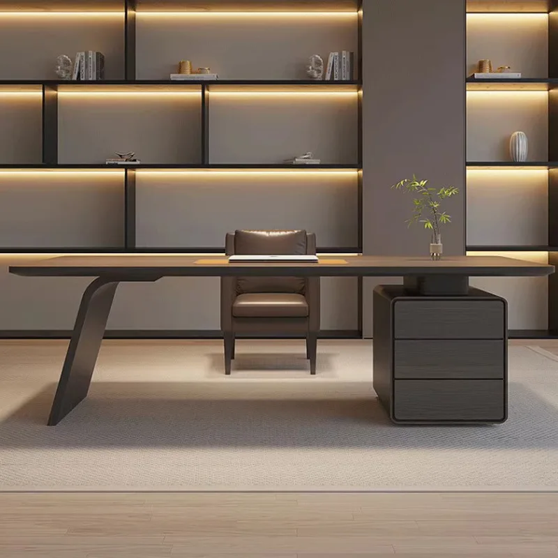 

Italian minimalist solid wood desk home living room study writing desk simple light luxury boss high-end computer