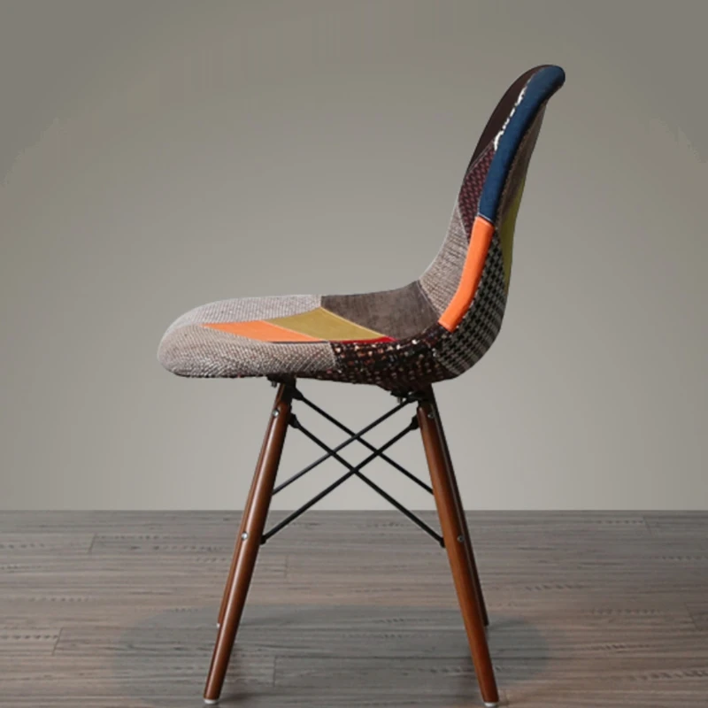 

Modern minimalist home creativity Nordic solid wood backrest floral fabric splicing leisure coffee shop tables and chairs