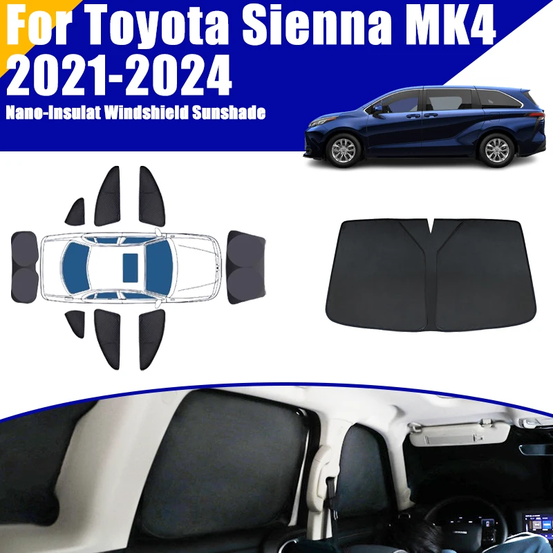 

Full Coverage Sunshade For Toyota Sienna MK4 XL40 2021-2024 2022 Sun Car Accessories Windows Visor Privacy Covers Black Foldable