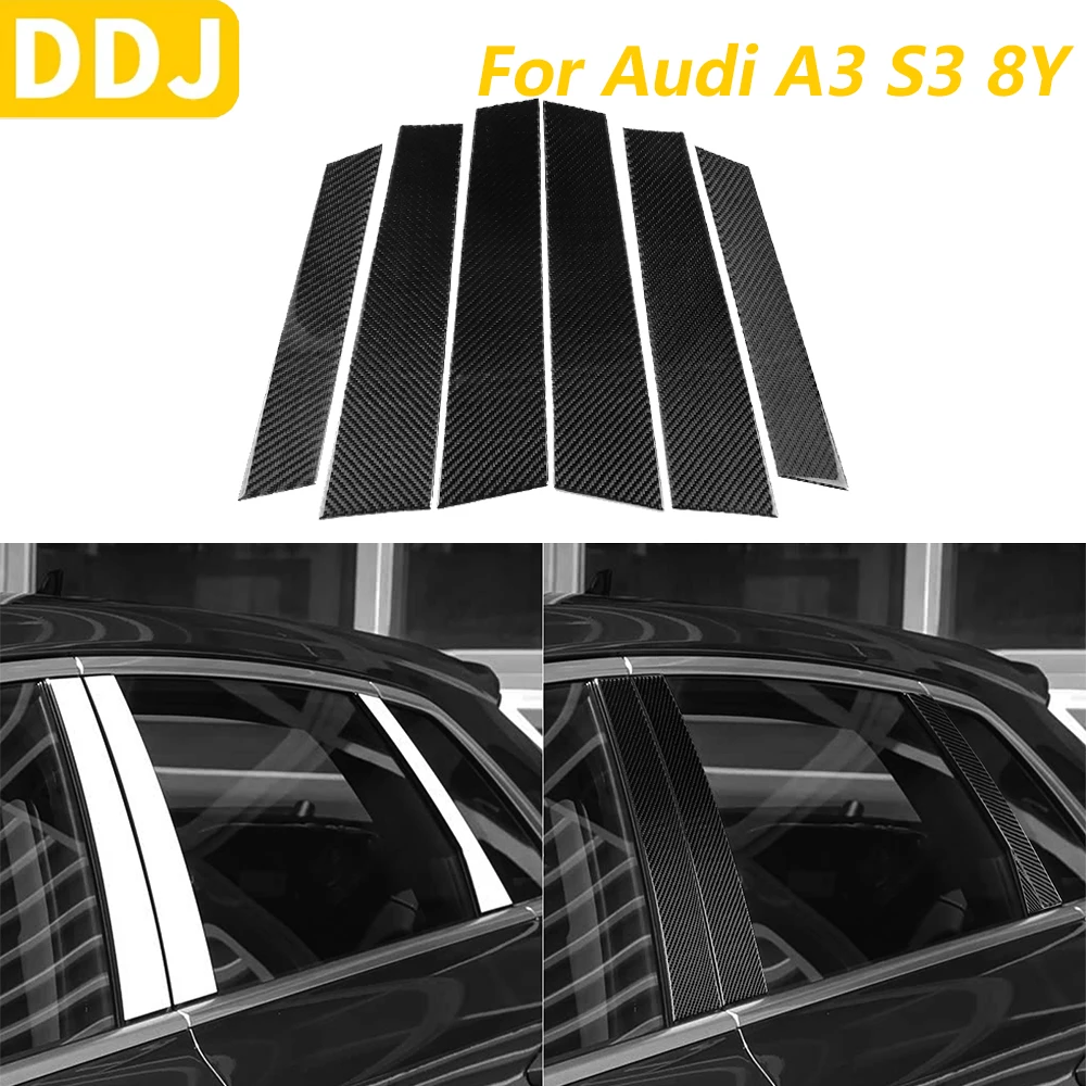 

For Audi A3 S3 8Y 2021-2025 Real Carbon Fiber External Door B-pillar Panel Cover Decorative Car Accessories Decoration Sticker