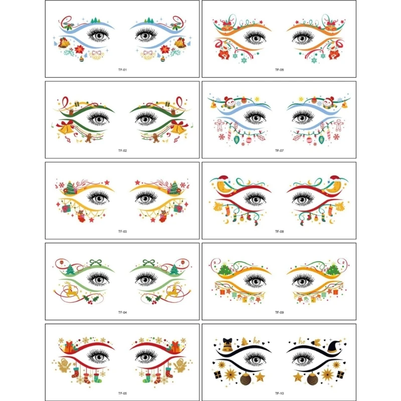 Q0KB 10PCS Eye Tatoos Stickers Festival Face Temporary Stickers For Christmas Event