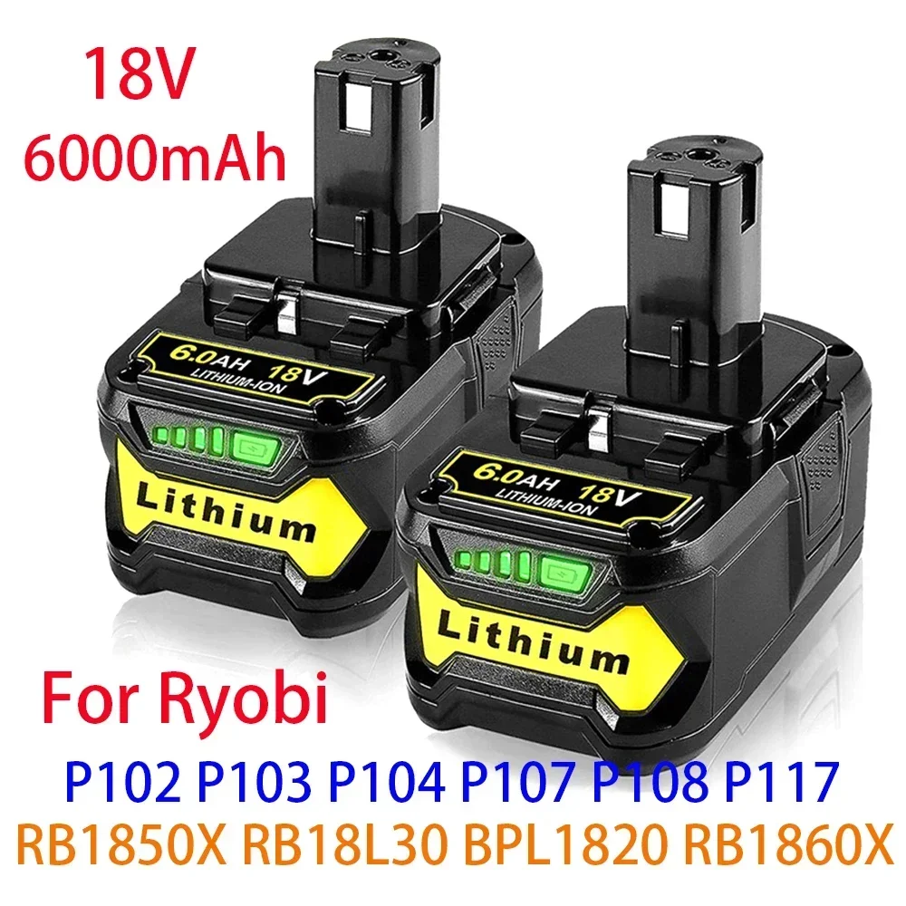 BATTOOL 6.0Ah 18V Lithium Replacement Battery For Ryobi P108 ONE+Plus P102 P103 P104 P107 P108 P117 Cordless Tools Battery