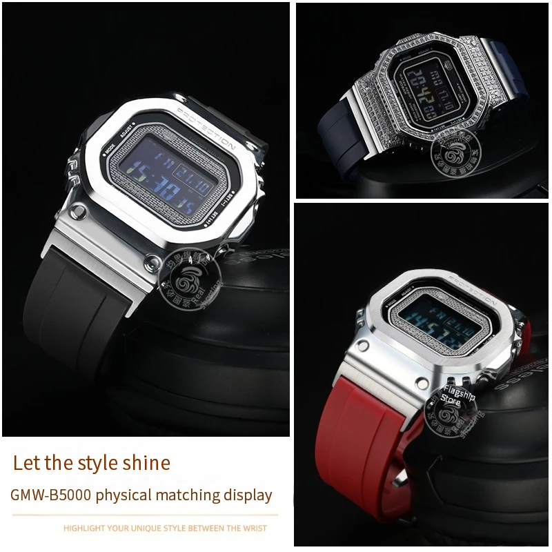 樹脂時計バンド casio g-shock GMW-B5000 シリーズ黒防水ラバー