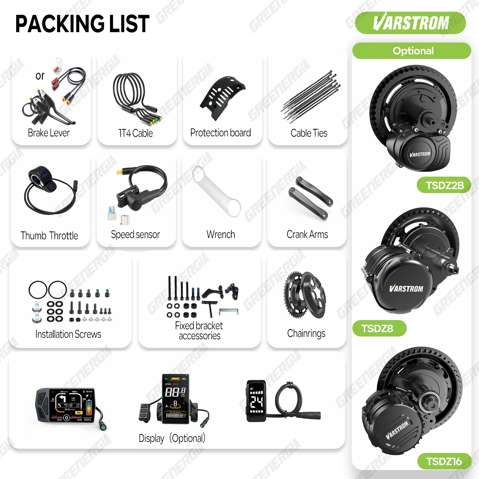 Zestaw do konwersji roweru elektrycznego z silnikiem centralnym Tongsheng TSDZ16 1000W, TSDZ8 750W, TSDZ2B 500W, 250W z czujnikiem momentu obrotowego, rozstaw osi 68-73mm