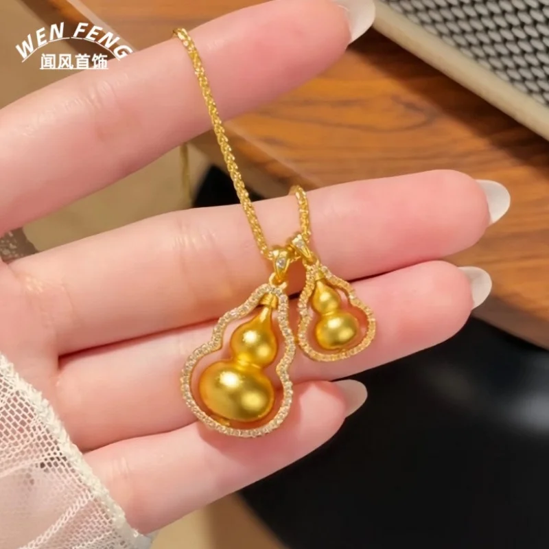 

【Same Style as Wei Xue】Double Gourd Pendant Necklace for Women2024New Style Ancient Style Extended Sweater Chain Pendant Wholesa