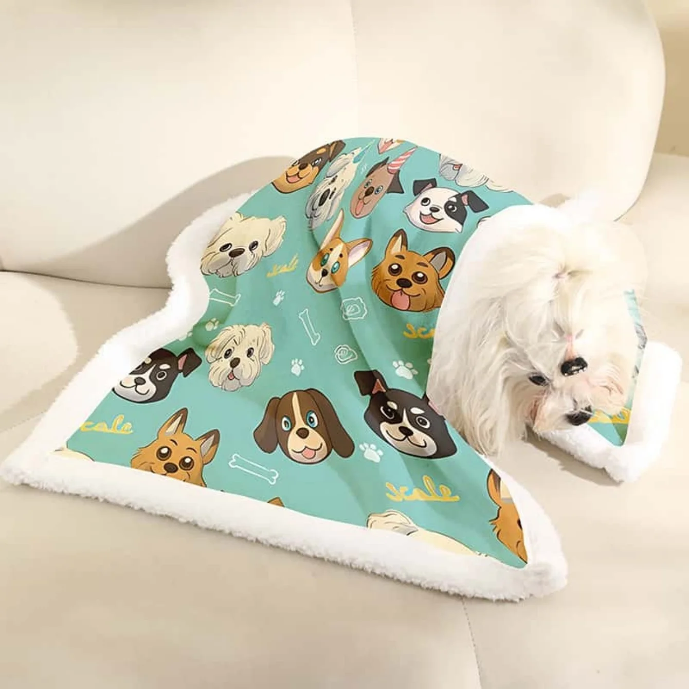 Cartoon Dog Print Pet Blanket Soft Warm Fleece Dog Cat Blanket For Sofa Bed Travel
