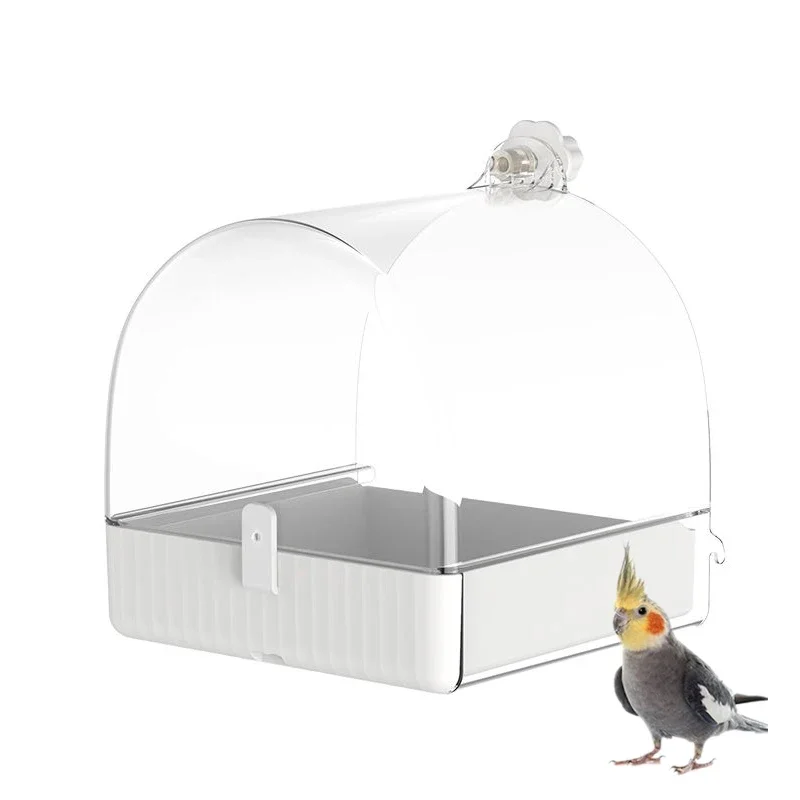 Bird Bath Box Multifunctional Hanging Parrot Bath room Transparent Feeding Box with Drawer Bird Cage Accessories Lovebird