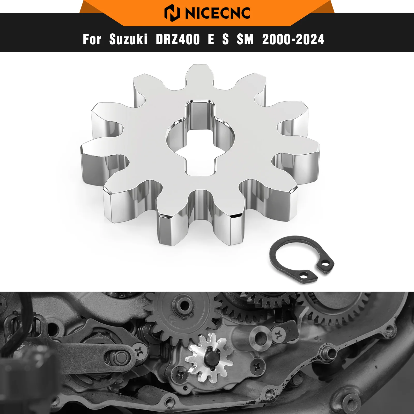 Nicecnc para suzuki drz400 drz400s drz400e drz400sm DR-Z 400 e s sm 2000-2024 engrenagem da bomba de óleo do motor da motocicleta aço inoxidável