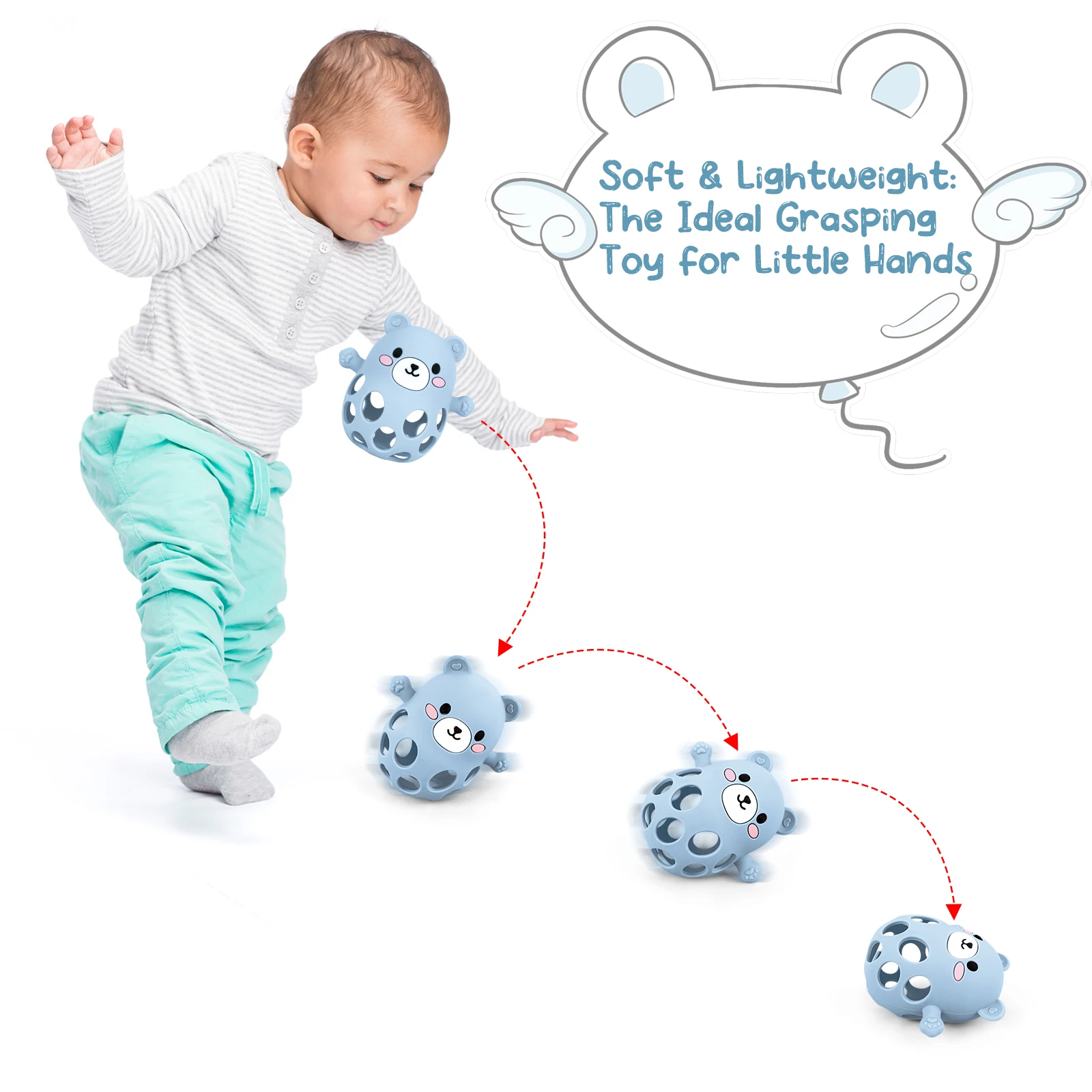 TYRY.HU Campanello che suona Guanti per massaggiagengive per bambini Simpatico giocattolo per massaggiagengive a forma di orso Cura in silicone Molare Anti-mangiare la mano ​ Giocattolo educativo per bambini