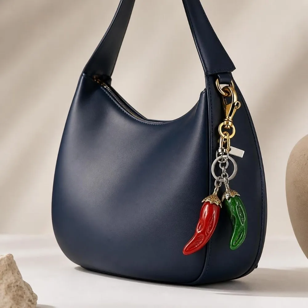 Cute Glitter Chili Pepper Keychain 3D Portable Lucky Keyring Luxury Handmade Handbag Charm Bag Decoration