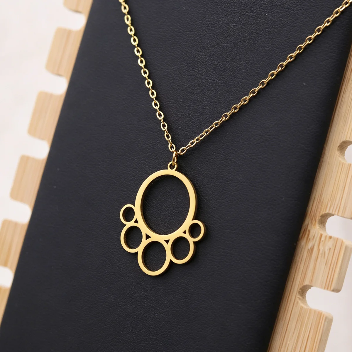 Todorova Multi Hollow Circles Geometric Pendant Necklace for Women Stainless Steel Gold Minimal Abstract Chain Choker Jewelry