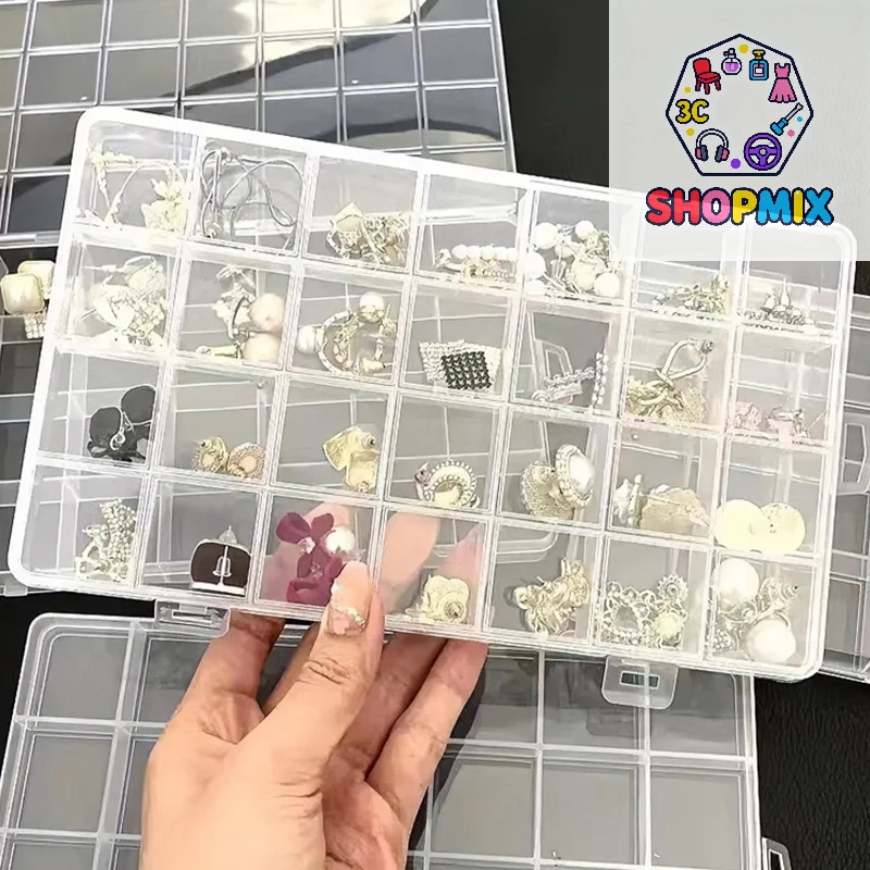 24 Slots Nail Decal Storage Box Nail Art Accessories Storage Box Removable Grid Nail Art Rhinestone Jewelry Box Accessories