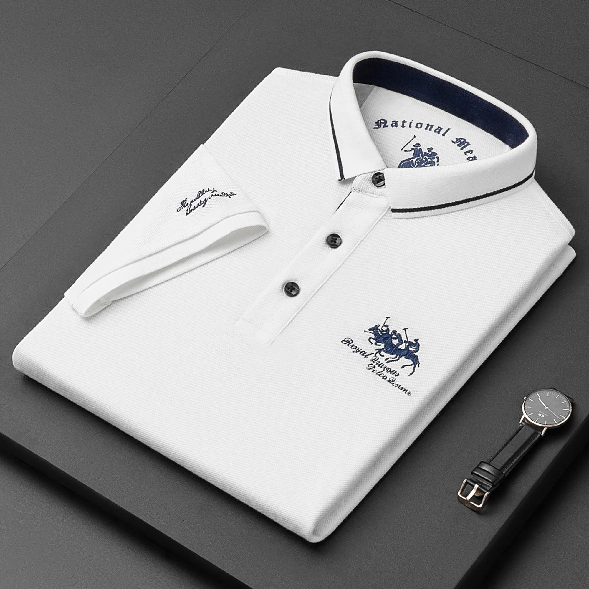 High-end brand cotton fashion embroidered polo shirt men\'s summer casual business short-sleeved T-shirt lapel trend men\'s top