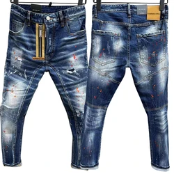 Starbags-Moda Masculina Slim Jeans Rasgado, Desfiado, Patches Rasgados, Pernas Minúsculas, DSQ T82