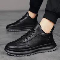 Autumn and winter fashion paragraph men's casual leather shoes anti slip trend men's shoes casual  sports board shoes