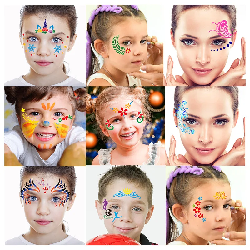 Picture 7: Body Face Paint Stencils Children Boy Girl Party Fun Painting Dinosaur Car Crown Love