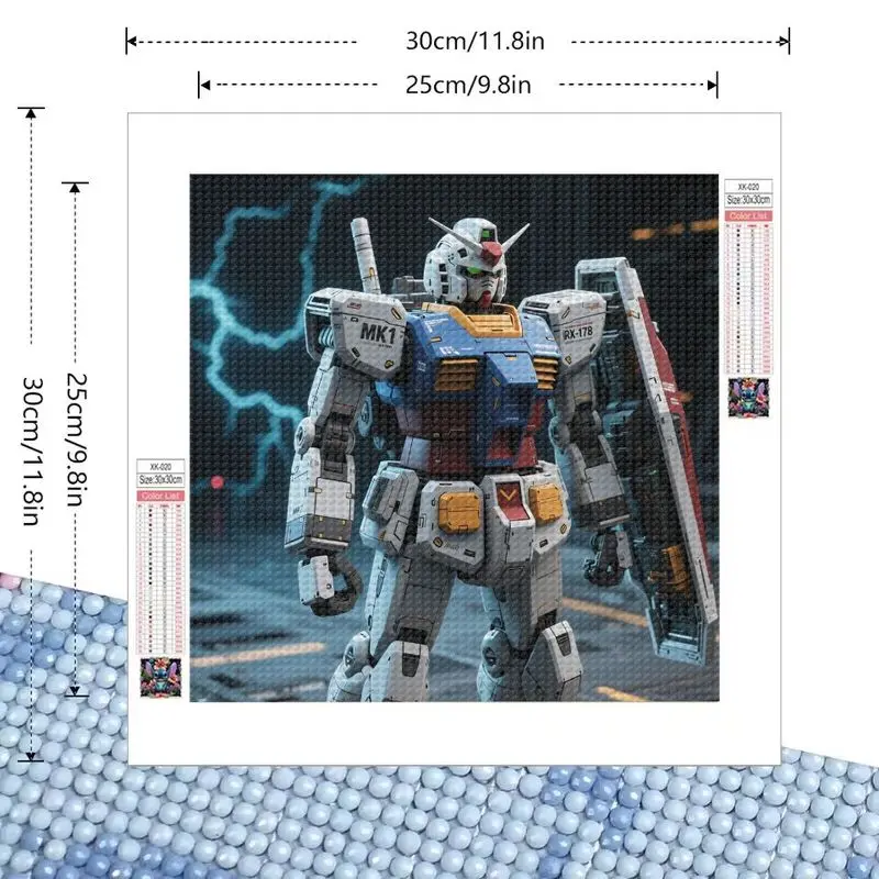 5D DIY Full Drill Diamond Painting Kit, Classic Mobile Suit Gundam RX-78-2 Mecha Robot Anime Character Diamond Art, Creative Hob
