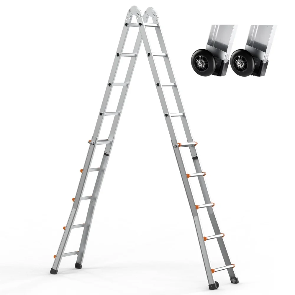 Adjustable A-Frame Ladder 16.7FT Lightweight Aluminum Telescoping Ladder Non-Slip Design Versatile Foldable Home Garden Repairs