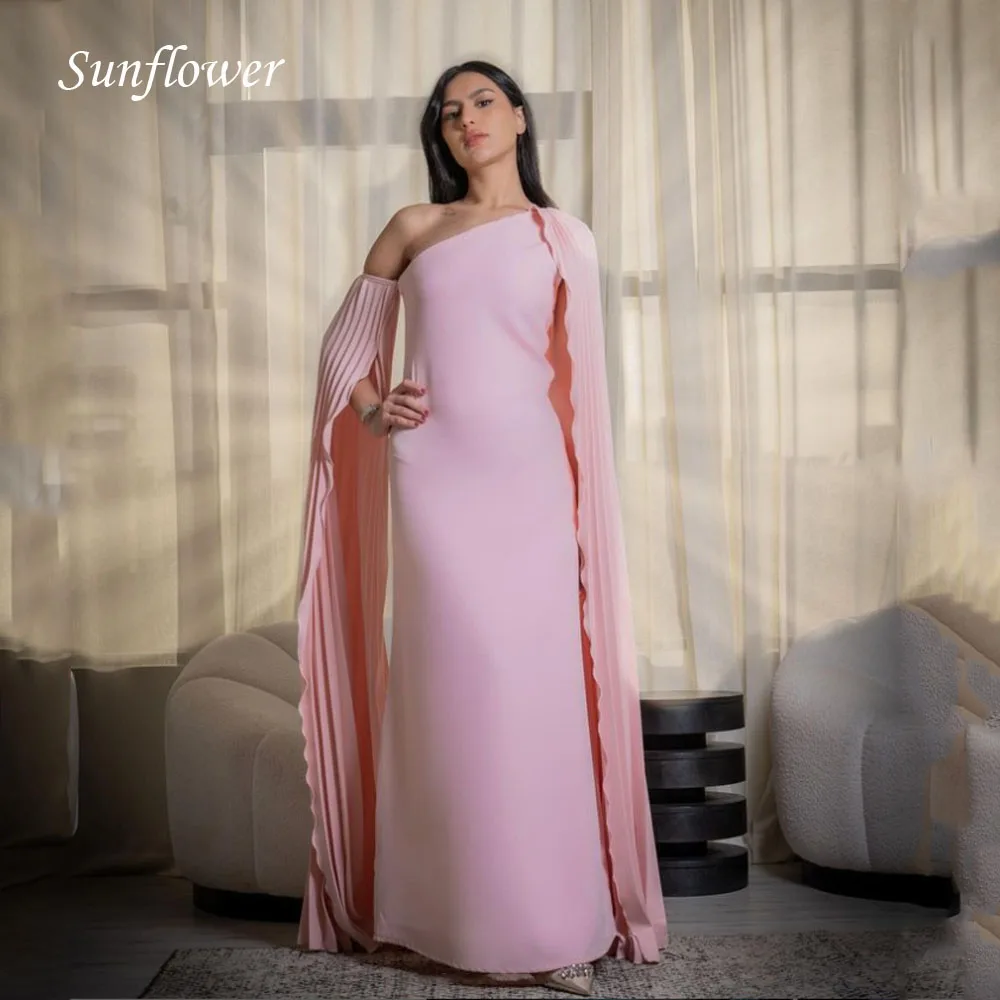 

Sunflower Pink One-Shoulder Prom Gowns Long Sleeve Mermaid Evening Dress Simple Slim Party Dress 2023 Satin High-end Custom