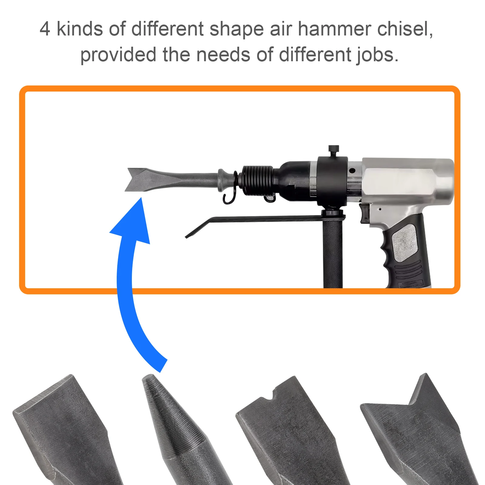 4pcs Air Hammer Chisel Set Hexagonal Shank Heavy Duty Air Impact Head for Rusting Removal Cutting Pneumatic Tools Accessories