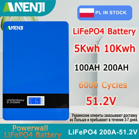 51.2V LiFePo4 Battery 100AH/200AH Battery Pack 5KWH 10KWH Wall-mounted LiFePO4 Phosphate BMS 16S1P 16S2P 51.2V Energy Storage