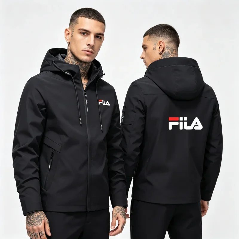 2026 Men Windproof Rainproof Breathable Lightweight Hooded Windbreaker, Custom Logo Print Outdoor Casual Sports Full Zip Jacket