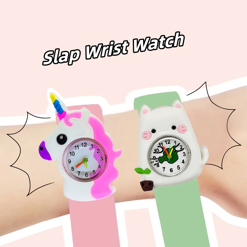 Baby Watch 3D Cartoon Kids Birthday Gift 2-15 Years Old Girl Boy Children Study Time Toy Clock Free Spare Battery