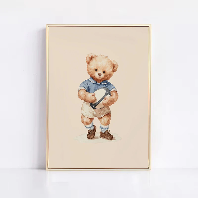 1pc frameless Canvas Painting 1pc frameless Canvas Painting Vintage Teddy Bear Sports Watercolor Posters and Prints Canvas Print
