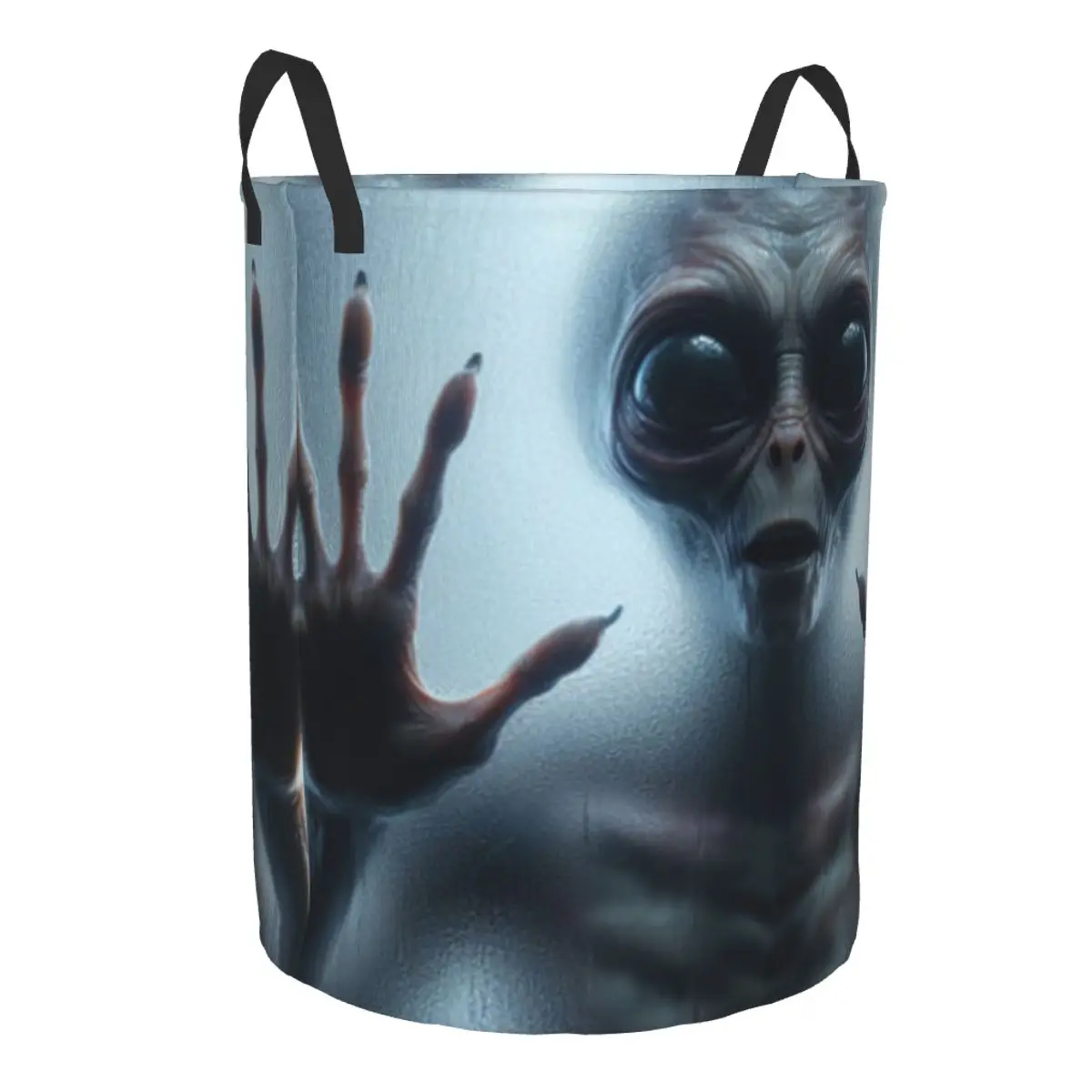 Dirty Laundry Basket Alien Humanoid Behind Obscured Glass Hands Folding Clothing Storage Bucket Home Waterproof Organizer