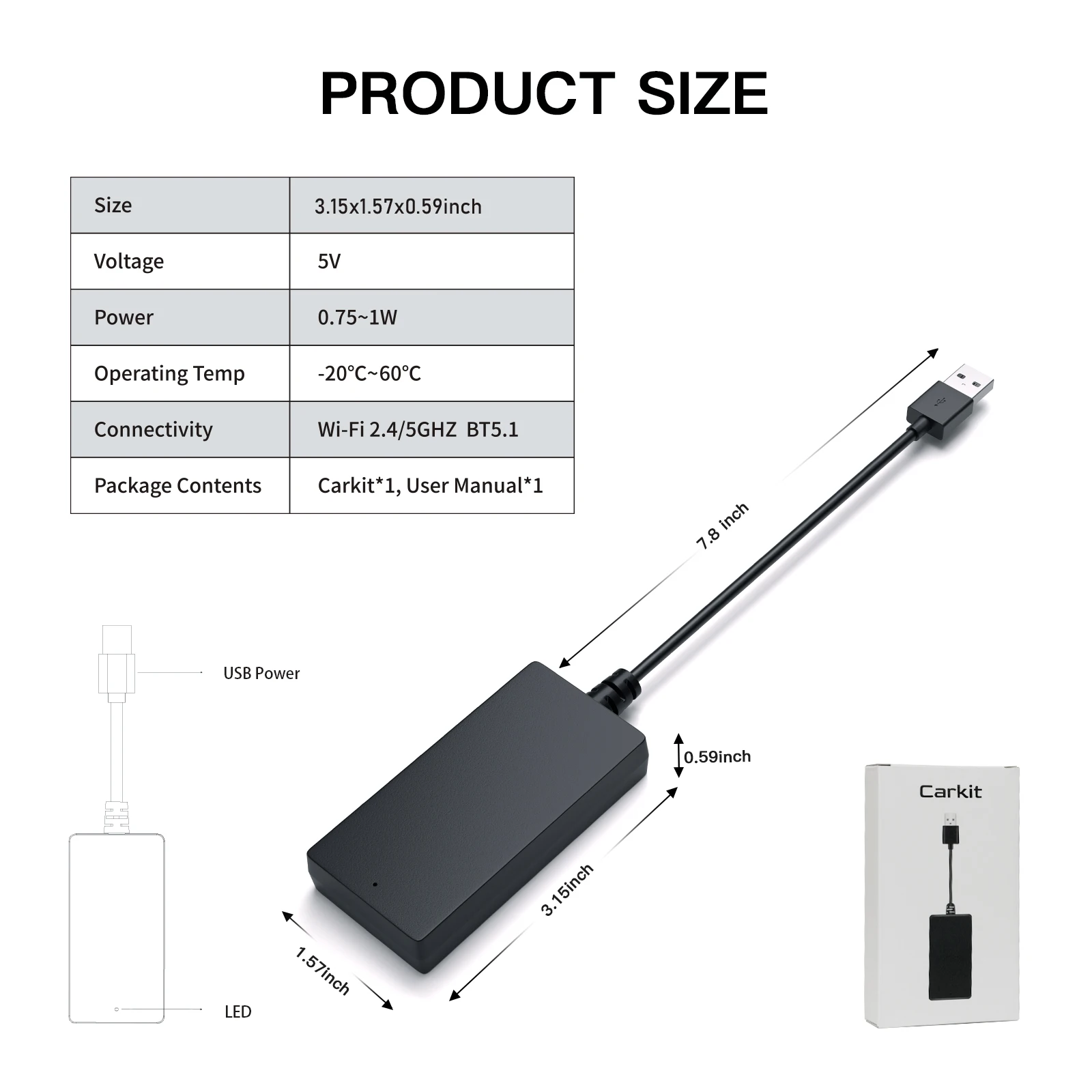 Adaptador Carbitlink Smartlink Phonelink a carplay inalámbrico Android Auto dongle Box Jetour Baic Geely Chery Carbit link NCP0036