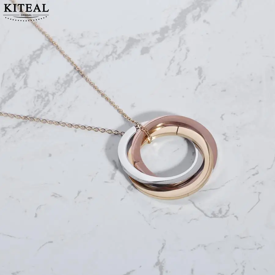 KITEAL New Arrival!! Gold Plated Goddess pendant necklace Three color three ring pendant big necklace christmas gift