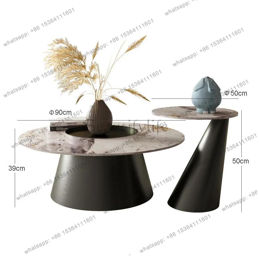 Nordic rock slab Italian light luxury marble round coffee table living room small apartment furniture