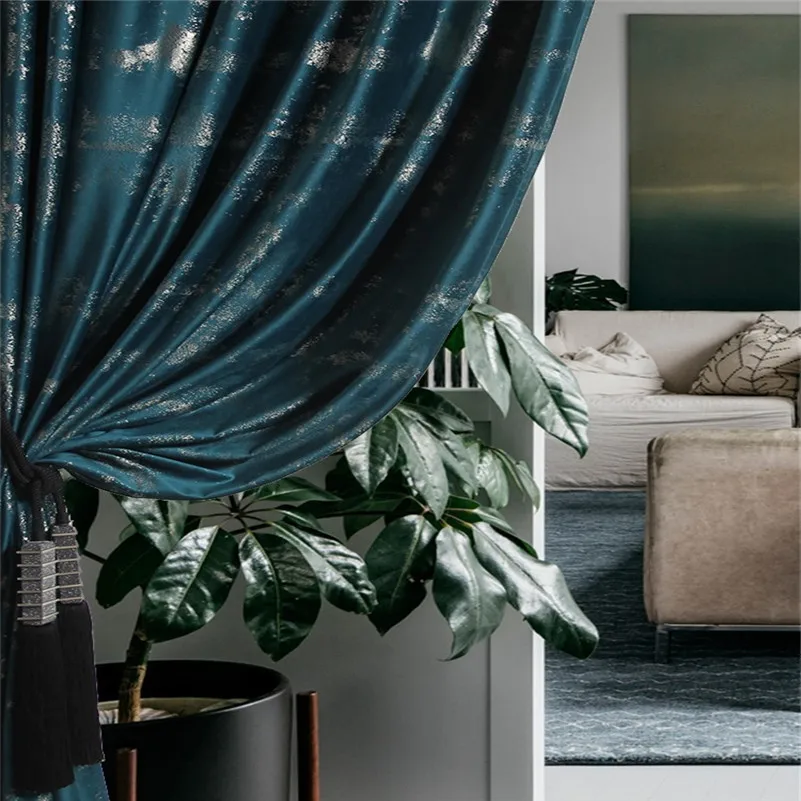 New retro peacock blue sapphire blue high-end gilded velvet blackout curtains Curtains for Living dining room bedroom