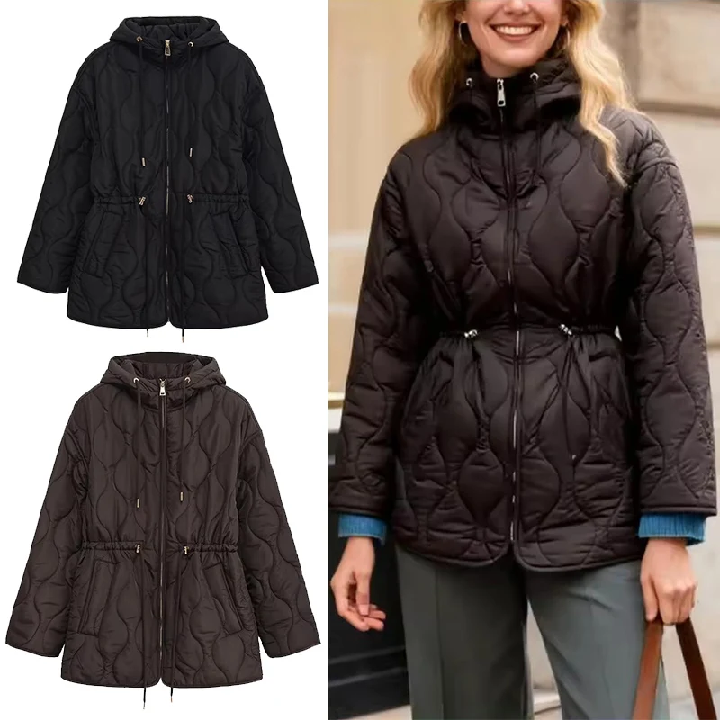 

Women Winter Jacket 2025 Winter New Women Fashion Long Sleeve Zipper Hooded Parka Coat Women Waterproof Leisure Coats