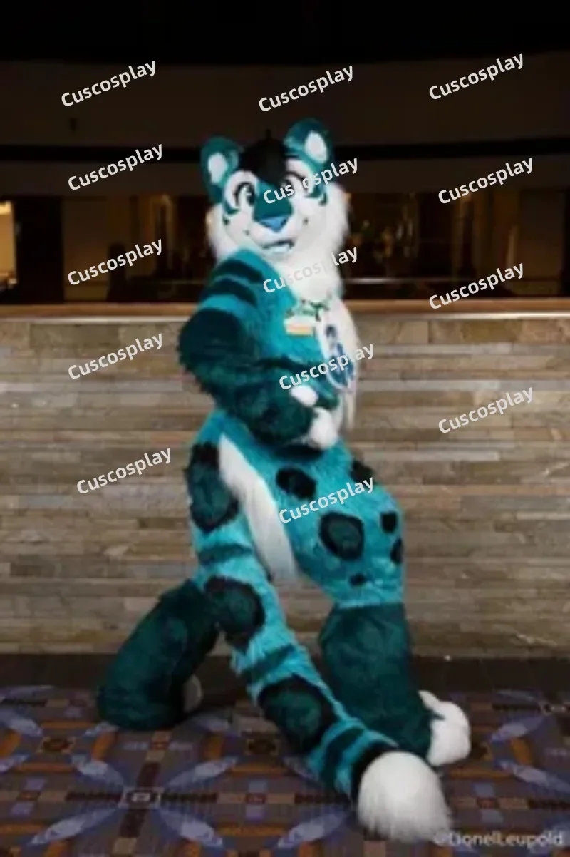 Kerst blauwe husky vos hond mascotte kostuum fursuit voor Halloween fancy party dier stripfiguur outfit pak volwassen