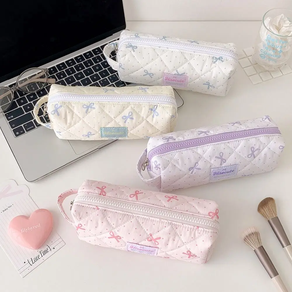 Multi Function Bowknot Pencil Case Polka Dot Large Capacity Pencil Pouch Portable Stationery Bag Students