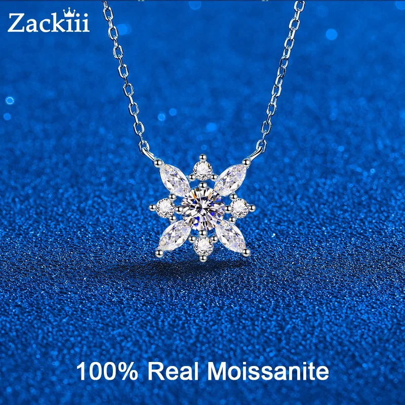 

Zackiii Rhodium Plated 0.5cttw Moissanite Snowflake Necklace for Women Wedding Birthday Gift Sterling Silver 925 Pendant GRA