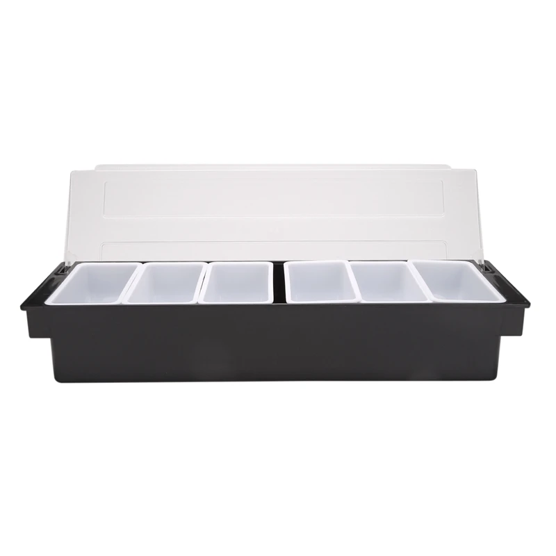 Ice Cooled Condiment Serving Container Chilled Garnish Tray Bar Caddy For Home Work Or Restaurant Six Grid Seasoning Box