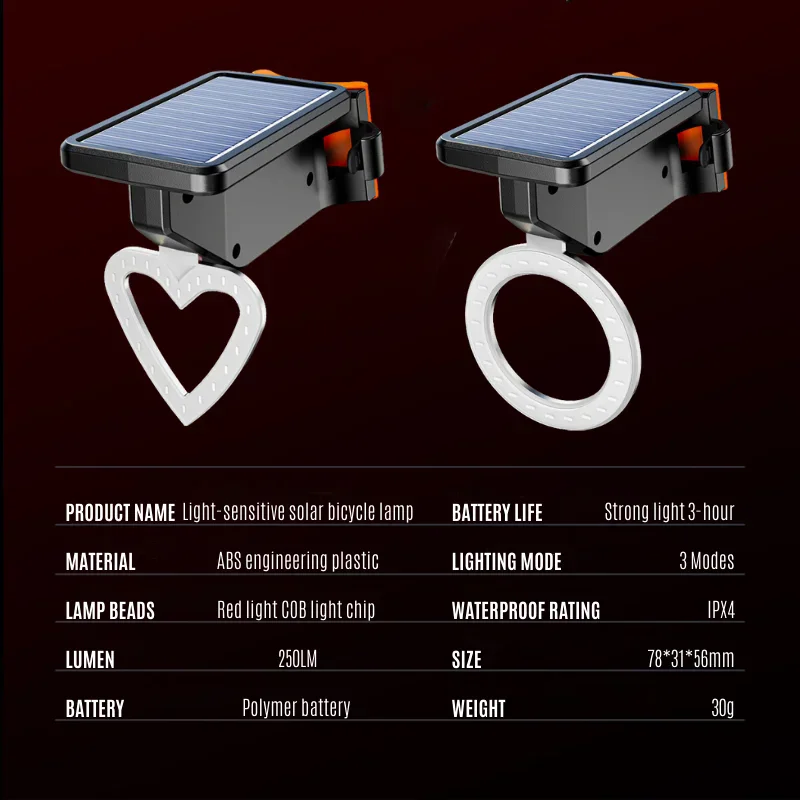 Solar Bicycle Taillight Type-C Rechargeable Bike Rear Light COB Highlight Road Cycling Tail Lamp Lighting Bicycle Accessories