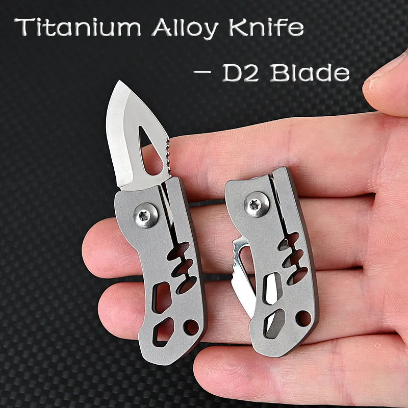 Titanium Alloy MINI Folding Knife High Hardness D2 Handle Fruit Knife EDC Express Pocket Knife Gift Outdoor Tool Key Chain Penda