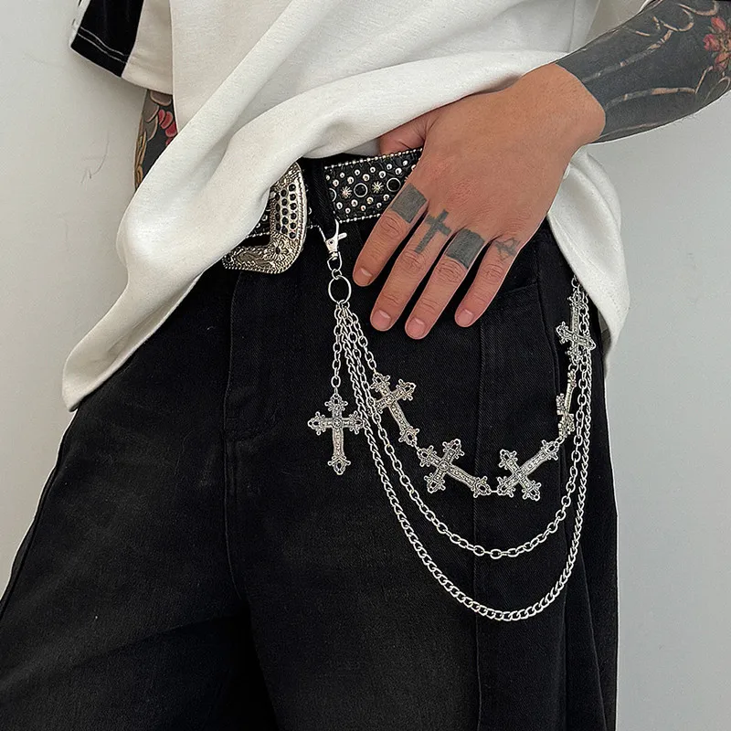 Fashion Punk Metal Pants Chain Hip Hop Waist Chain Cross Pendant Jeans Chain For Men Women Accessories Gifts view 4