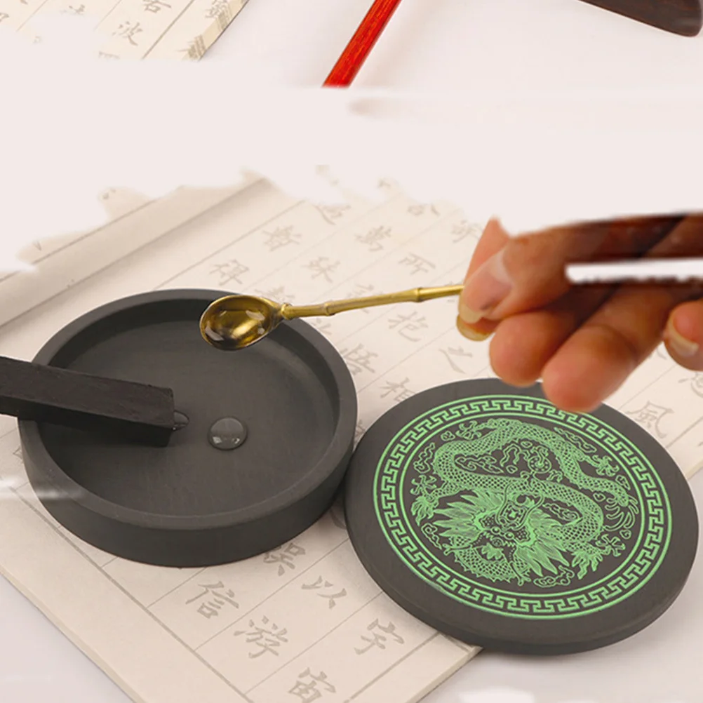 

1Set 4 Inch Calligraphy Inkstone Traditional Inkslab with Lid Engraved Design Smooth Surface Portable and Durable for Students