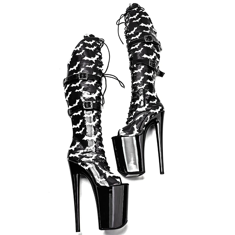 Leecabe   23CM/9inches  Bat pattern Upper Belt style Fashion trend  party platform High Heel stripper heel Pole Dance boot