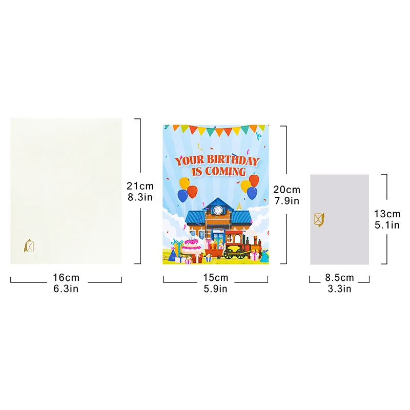 2Pcs Creative 3D Pop-Up Birthday Card Handmade Paper-Cut Birthday Train Station Greeting Card Business Kid Gift Tourist Postcard