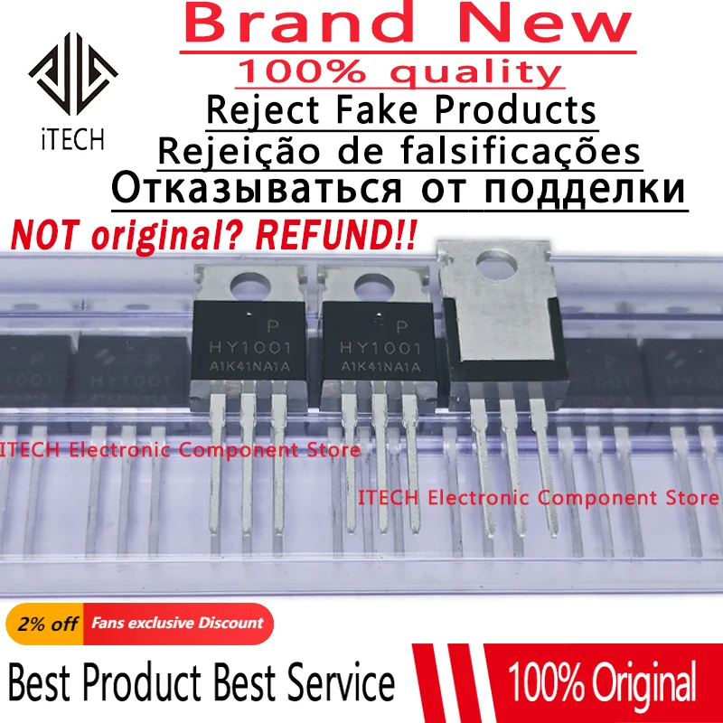 MOSFET original e genuíno, HY1001P, HY1001, TO220, 70V, 80A, TO-220, 100% novo, lote do PC 10