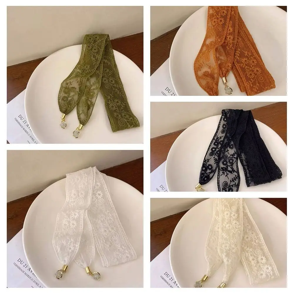 Sciarpa per capelli con nastro di pizzo floreale Decorazione per medicazione Trecce trasparenti Accessori per capelli Sciarpe a collo lungo stile coreano