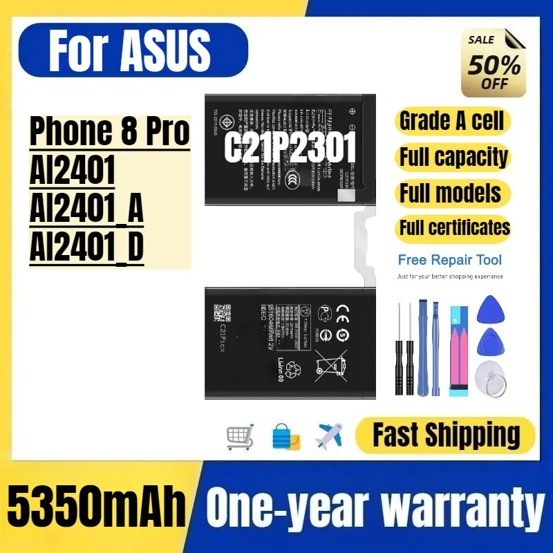 

C21P2301 for ASUS Phone 8 Pro/AI2401/AI2401_A/AI2401_D Phone Battery High Quality Replacement Bateria Grade A Cell with Tools