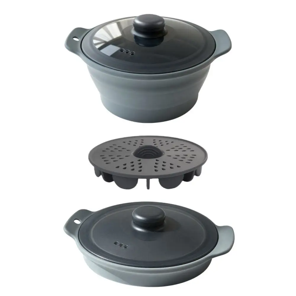 Collapsible Silicone Cooking Pot With Lid Steam Boiler Kitchenware Food Grade Microwave Oven Air Fryer Safe Outdoor Gear