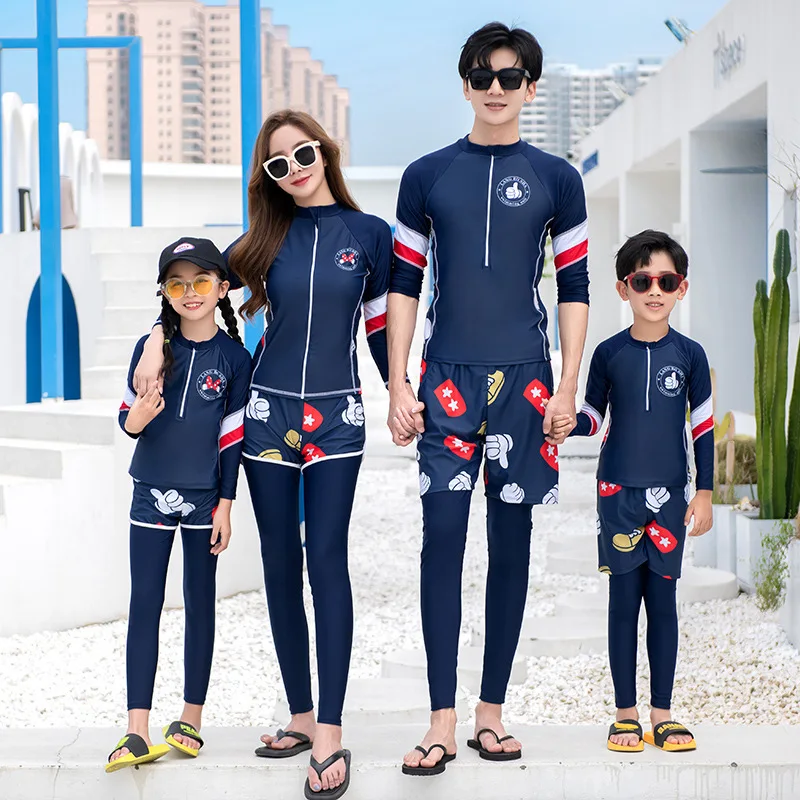 Matching Family Rash Guard UV Sun Protection Long Sleeve Swim Shirts Full Zip Front Swimsuit Tops Bottoms 3-4pcs/set Wetsuit